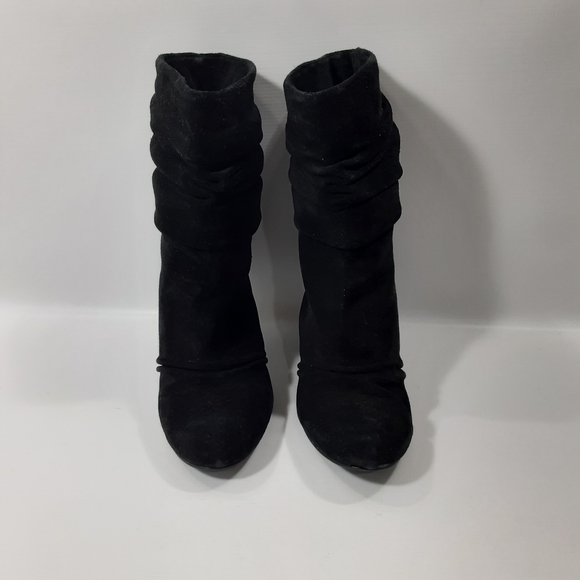 Jessica Simpson Size 7.5B Cornelia Black Leather Slouchy Heeled Ankle Boots - Picture 2 of 12